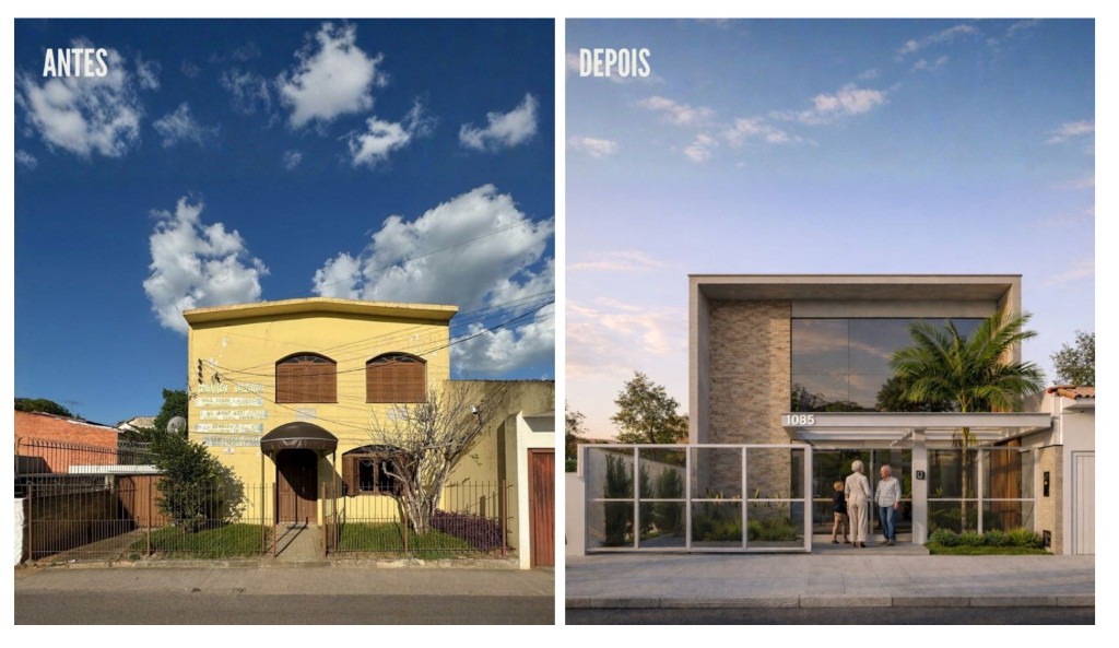 Antes e depois da fachada: reforma com pele de vidro no projeto Borba Neto Arquitetura executado pela São Pedro Vidros e Esquadrias